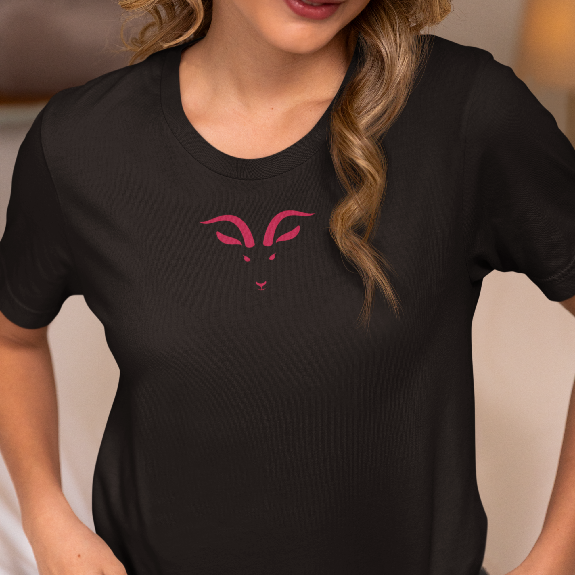 fjellgeit t-skjorte dame i unisex modell svar med rosa trykk